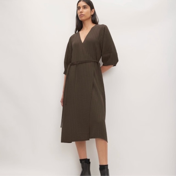 $178 NWT Everlane The City Stripe Wrap Dress Size 14 - Picture 1 of 12